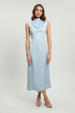 Karen Millen Womens Petite Jacquard Sleeveless Woven Maxi Dress - Light Blue - Size 10 UK