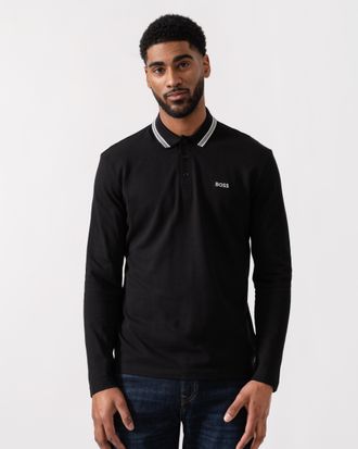 HUGO BOSS Mens Long Sleeve Polo Shirt in Black Cotton - Size X-Large