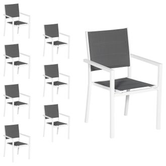 Happy Garden Happy Garden - Juego De 8 Sillas Tapizadas De Aluminio Blanco Textileno Gris