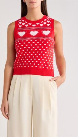 Sugarlips Parisa Heart Sweater Vest in Red-White at Nordstrom, Size X-Small