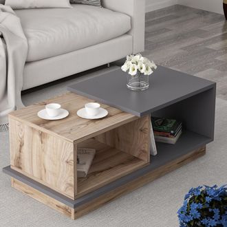 Dmora Mesa De Centro Chiavari, 2 Compartimentos, Modular, Forma Rectangular, 90x45x36h Cm Roble Marr&oacute;n