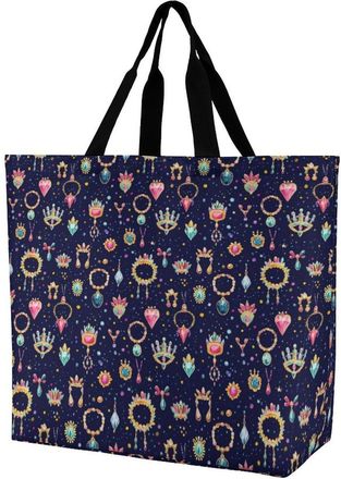 Generic Jewelry Rings Necklaces Large Reusable Shopping Bag Lightweight Foldable Tote Bags Washable Shoulder Handbag