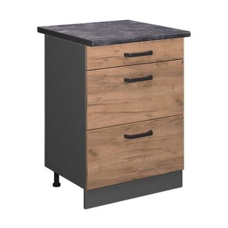 Vicco Mueble Bajo De Cocina R-line, Roble Dorado, 60 Cm Con Cajones, Et Antracita