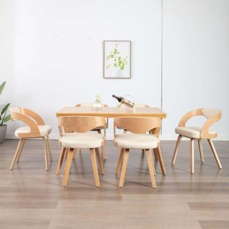 vidaXL Vidaxl - Sillas De Comedor 6 Uds Madera Curvada Y Cuero Sint&eacute;tico Crema
