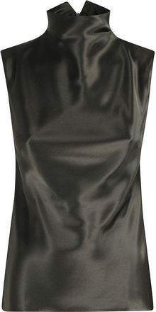 Nanushka Satin-Finish Dark Green Top With High Neckline And Back Zip
