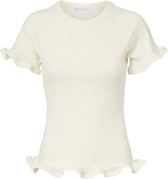 Stella McCartney Tops, Dames, Wit, S, Katoen, Geribd T-shirt met rucheszoom