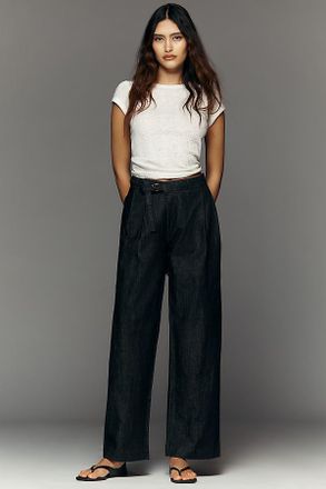 Maeve Belted Pleated High-Rise Wide-Leg Jeans