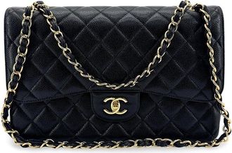 Chanel Black Caviar Leather Classic Flap Bag Medium K (Authentic Pre-Loved)