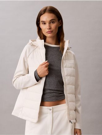 Calvin Klein Womens Mixed Media Puffer Jacket - White - XS