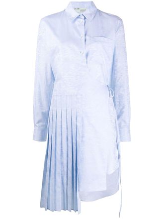 Off-white wave print asymmetrical pleated dress - women - Cotton - 40 - Blue