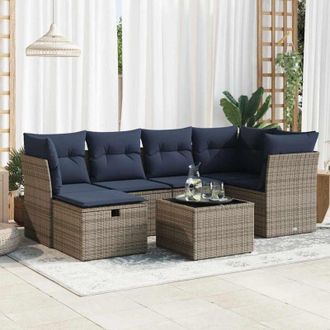 vidaXL Set De Sof&aacute;s De Jard&iacute;n 7 Pzas Con Cojines Rat&aacute;n Sint&eacute;tico Gris Vidaxl