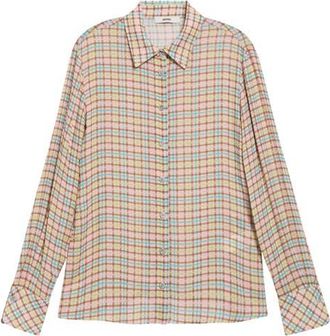 Siedres Lottie Check Crepe Button-Up Shirt in Pink Multi at Nordstrom, Size 34