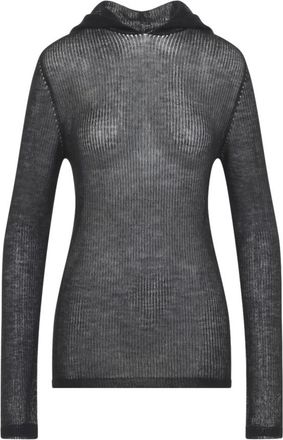 Rick Owens Hooded Long-Sleeve Ribbed T-Shirt - Dames - Sweatshirts & Hoodies - Zwart - Maat: S Zijde
