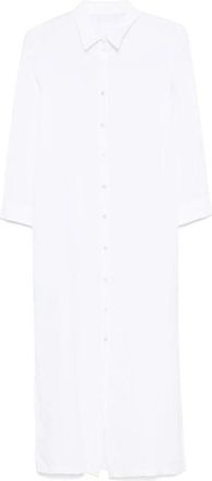 120% Lino Witte linnen overhemdjurk met knopen - Dames - Shirt Kleedjes - Wit - S - Linnen - Kleedjes