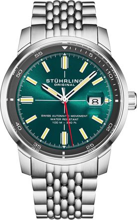 St&uuml;hrling Mens Trackmaster 1026 Automatic Mens 42mm - Teal Stainless Steel - One Size