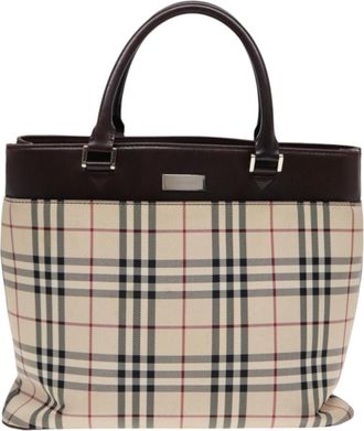 Burberry Nova Check Beige Canvas Handbag (Pre-Owned)