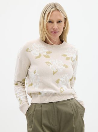 Contemporaine Womens 100% reprocessed cotton floral jacquard sweater