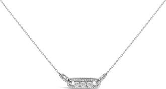 House of Brilliance Sterling Silver 1/5 Cttw Round Diamond 3 Stone Station Bar Necklace