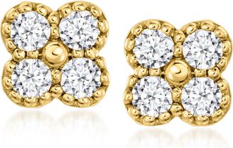 RS Pure by Ross-Simons Lab-Grown Diamond Clover Earrings in 18kt Gold Over Sterling