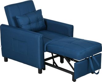 HOMCOM 3 In 1 Pull Out Chair Bed - Convertible Sleeper Chair with Adjustable Backrest - Pillow - Side Pockets for Home Office - Bedroom - Living Room