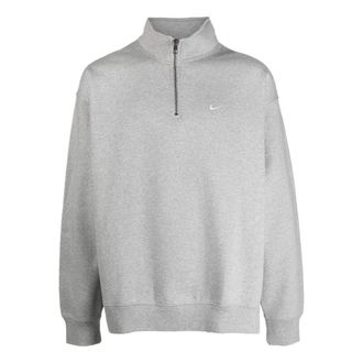 Nike Mens Nike Solid Color Logo Embroidered Half Zipper Long Sleeves Wool Sweater Gray DQ5209-063