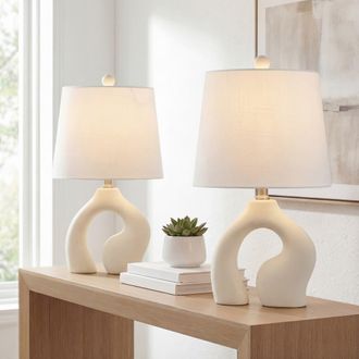 Jonathan Y Designs Tula 19 Scandinavian Minimalist Ceramic Arch LED Table Lamp in Cream at Nordstrom