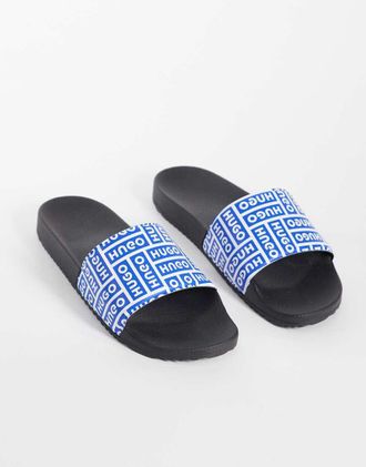 HUGO BOSS Hugo Blue - Timein - Sliders blu e nere con logo-Nero