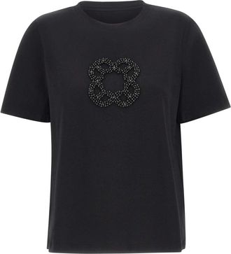 Elena Miro T-shirt met juwelen monogram - Dames - T-shirts - Zwart - M - Katoen - Tops