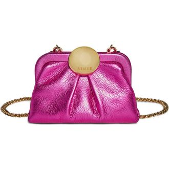 Aim&eacute;e Mini Full Circle Leather Frame Crossbody Clutch in Metallic Power Pink at Nordstrom