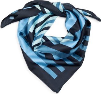 Nordstrom Printed Square Silk Scarf in Navy Mixed Stripe at Nordstrom