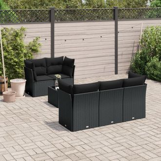 vidaXL Vidaxl - Set De Sof&aacute;s De Jard&iacute;n 6 Piezas Y Cojines Rat&aacute;n Sint&eacute;tico Negro