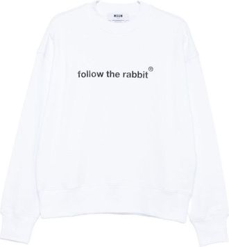 Msgm Relaxed Fit White Crewneck Sweater