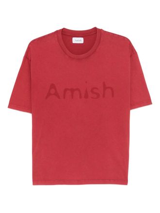 Amish logo-print T-shirt - men - Cotton - S - Red