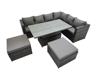 Fimous 8 Seater Rattan Corner Sofa Sets with 2 Big Footstools Dark Grey Mixed