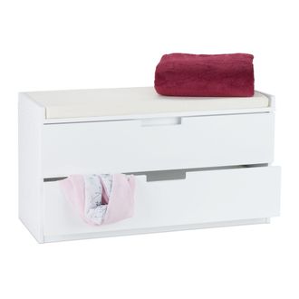 Relaxdays Relaxdays - Banco Almacenaje Acolchado Con 2 Cajones, Dm Y Tela, Blanco, 48,5 X 87 X 38 Cm