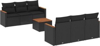 vidaXL Vidaxl - Set De Comedor De Jard&iacute;n 7 Pzas Y Cojines Rat&aacute;n Sint&eacute;tico Negro