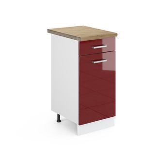 Vicco Mueble Bajo De Cocina R-line, Rojo Burdeos Alto Brillo, 40 Cm, Et Roble