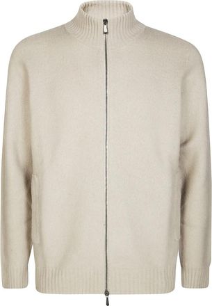 Drumohr Cardigan Zip Garzato - Heren - Vesten - Wit - L - Truien & Vesten