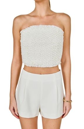 endless rose Smocked Crop Tube Top in White at Nordstrom, Size X-Small
