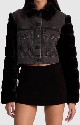 Alice & Olivia Jeff Faux Fur Denim Jacket In Charlotte Grey