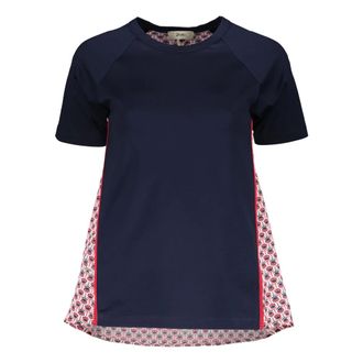 Herno T-Shirts, female, Blue, S, Crew-neck blouse with contrasting inserts