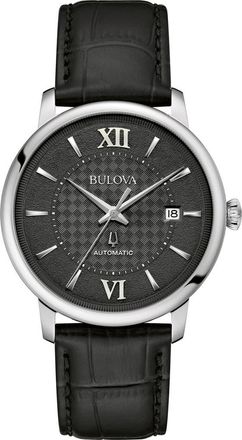 Bulova Hudson Leather Strap Watch, 39mm in Silver-Tone at Nordstrom