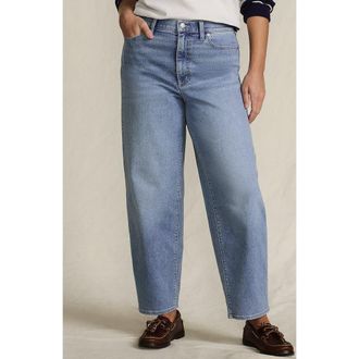 Lands End Recover High Rise Barrel Leg Ankle Jeans in Lake Blue Wash at Nordstrom, Size 16W