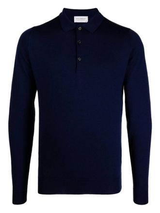 John Smedley Navy Blue Long-Sleeve Polo
