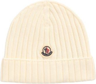 Moncler Ribbed Virgin Wool Beanie in Beige at Nordstrom, Size Xxx-Small