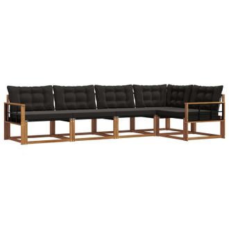 vidaXL Conjunto De Sof&aacute;s De Exterior Con Coj&iacute;n 5 Pcs Natural Y Negro Vidaxl