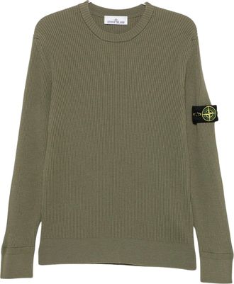 Stone Island Knit Crewneck Sweater with Ribbed Details and Emblem