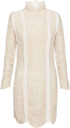 Balmain macram&eacute;-knit openwork minidress - women - Viscose/Cotton/Polyamide - 40 - Neutrals