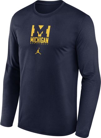 Nike Mens Michigan Courtside Jordan Brand Dri-FIT College Long-Sleeve T-Shirt in Blue | 0JTJ41SMWN-NB7