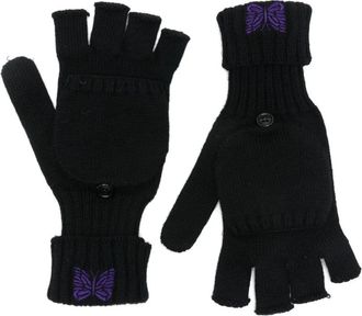 Needles embroidered-logo fingerless gloves - Zwart